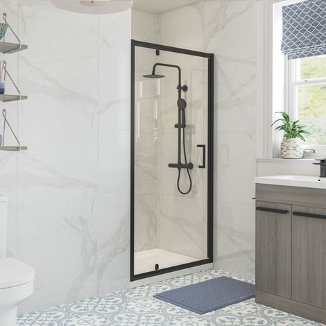 Signature Verve Matt Black Pivot Shower Door 800mm Wide - 6mm Glass (1/3)