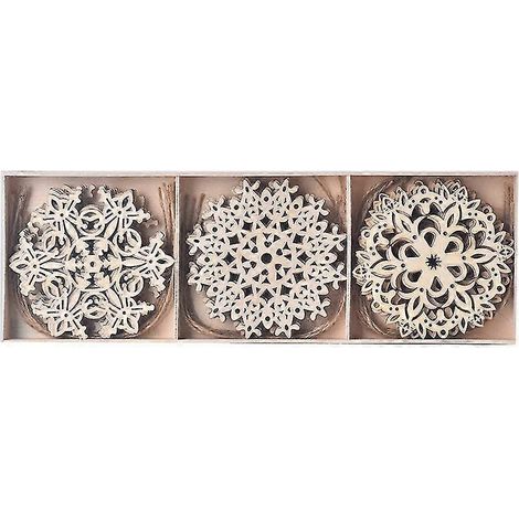 Adornos de copos de nieve de madera, decoración navideña rústica, manualidades. (1/5)