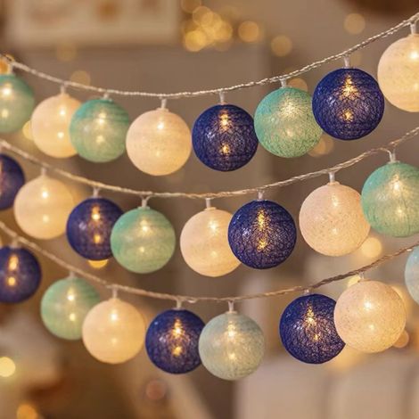 Guirlande Lumineuse Boules Coton - 1,5 M - Alimentation Piles AA - Décoration Chaleureuse Intérieure Extérieure - 1 Pièce (1/5)