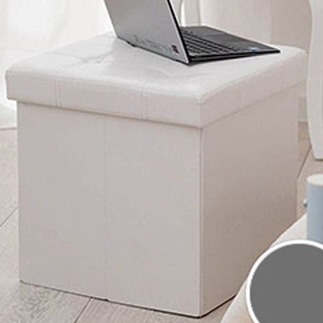 Trade Shop - Pouf Scatola Portaoggetti Puff Poggiapiedi A Forma Di Cubo In Ecopelle Colore -      Blanco
