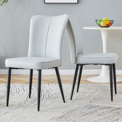 Chaises modernes gris clair – Hauteur 89cm – PU gris clair – Pieds métal noir – Bureau/Restaurant (1/5)