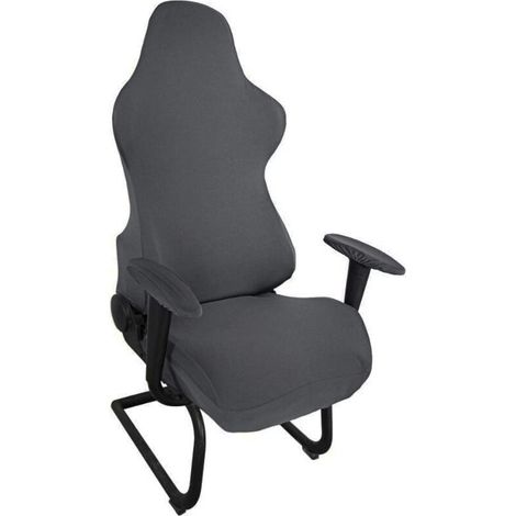 Housse de chaise de bureau extensible, anti-saleté, extensible, housse de chaise de jeu, housse de chaise de jeu extensible, housse de fauteuil rotatif-gris foncé (1/5)