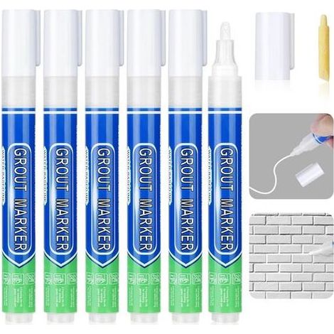 Kaelt - Stylo Joint Carrelage Blanc, 6PCS Stylo de Carrelage à Coulis, Imperméable Marqueur Joints, Rénovateur de Coulis Blanc pour Salle de Bain, Cuisine, Carrelage, Sol (1/5)