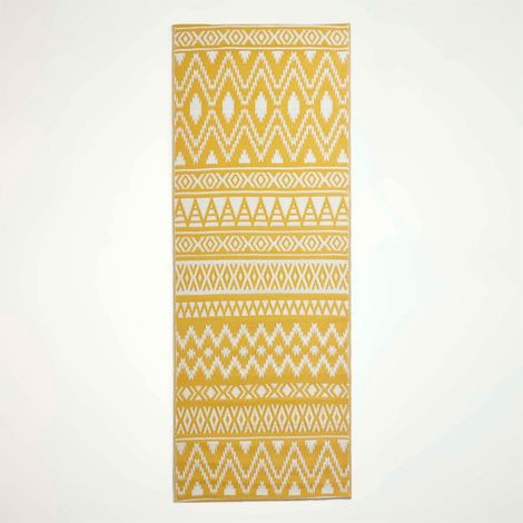 HOMESCAPES Luxury Outdoor Rug Runner, Yellow Anna Aztec, 75 x 200 cm (1/5)