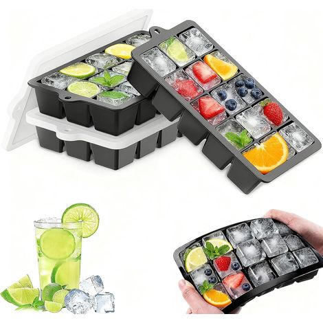 3-teilige Silikon-Eiswürfelform – 45 Würfel – Produziert große Eiswürfel (3 cm x 3 cm) – Stapelbar – Mit Deckel (1/4)