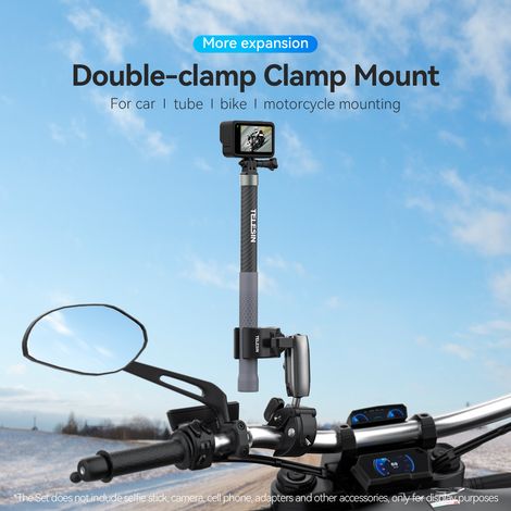 Support de caméra TELESIN GP-HBM-001-D : fixation par pince pour guidon de vélo, en alliage d'aluminium, avec double rotule rotative à 360° et patins en caoutchouc, compatible avec moto, vélo, moniteu (1/2)