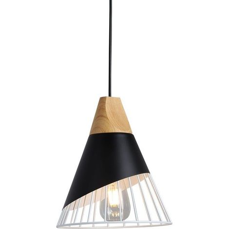 Barcelona Led – Suspension scandinave en métal et bois noir – Dimensions 270 x 230 mm – Tension 220-240V – Puissance 40W – Douille E27