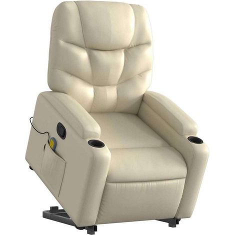 Massagesessel mit Aufstehhilfe, Relaxsessel mit Liegefunktion und Vibration, Creme Kunstleder (1/5)