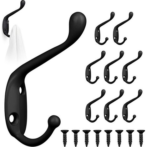Dailygoody – Kleiderhaken – Wandhaken mit Doppelhaken – Dekorativ und funktional – Schwarz – Metallhaken für Bad und Küche – Vintage-Stil – G... (1/5)