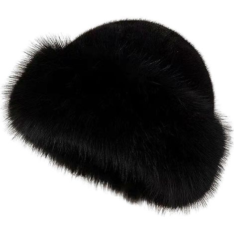 Damen-Wintermütze, dick, flauschig, aus Kunstfell, wärmespeichernd, winddicht, im mongolischen Stil, randlos, einfarbig-Black (1/5)