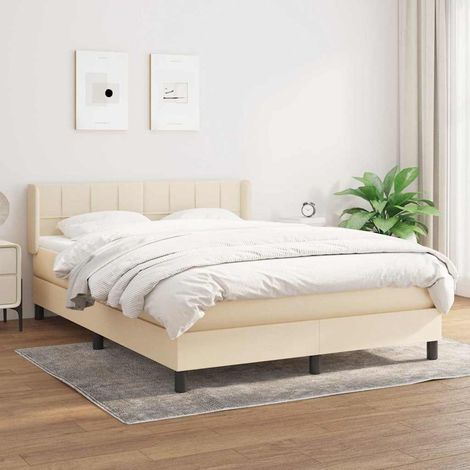 Cama box spring con colchón tela color crema 140x190 cm (1/5)