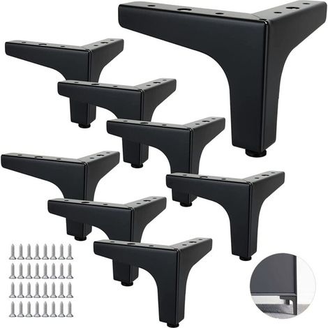 Lot de 8 Pieds de Canapé Metal 10 cm, Pieds de Table Basse Métal Charge Jusqu'à 600 KG Pied de Meuble Noir, Support de Table en Fer Forge/Sofa, Pied pour Meuble TV, Placard avec 40 vis-DOU