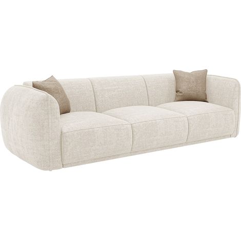 Vente-Unique – Canapé droit 3 places en tissu chenille beige – Garnissage mousse haute résilience – Structure bois – Dimensions 235x90x80 cm (1/4)