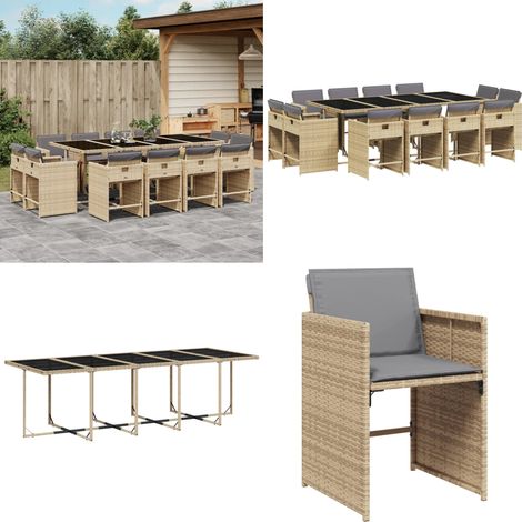 Set comedor de jardín con cojines 13 pzas ratán sintético beige - Sillas de jardín - Cojines para sillas
