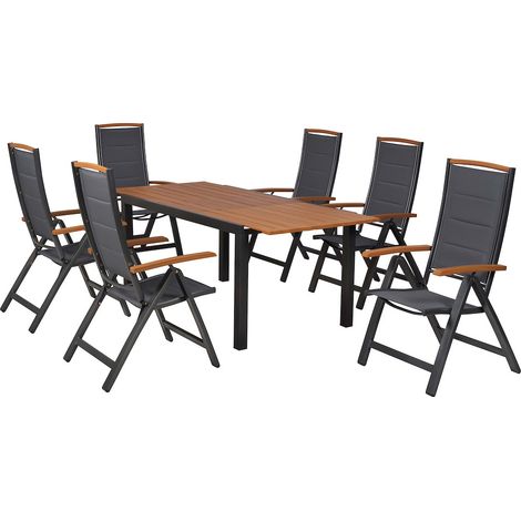 Tino Set 7tlg Alu/Textil Ausziehtisch 150 (200) x 90 cm