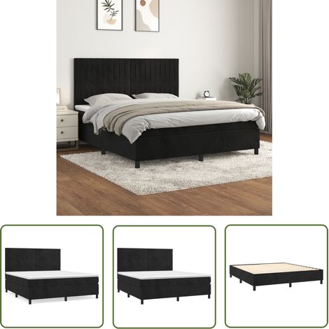 The Living Store Boxspringbett mit Matratze Schwarz 160x200 cm Samt - Boxspringbett - Doppelbett - Samtbett - Schwarzes Bett - Bettrahmen (1/5)