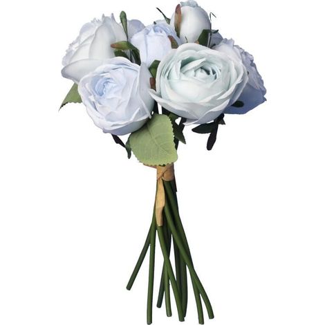 Bouquet artificiale di 9 rose blu realistiche - 28 cm (1/2)