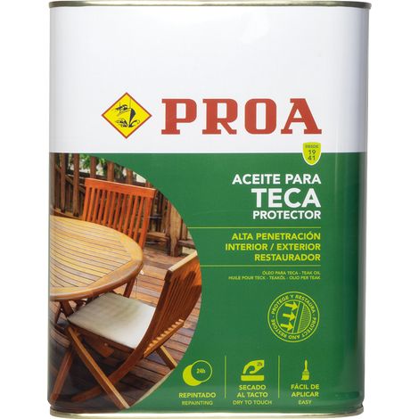 Aceite para Teca. PROA. Protección y nutrición para la madera. Renueva tus muebles de jardín. Color teca. 4 LITROS