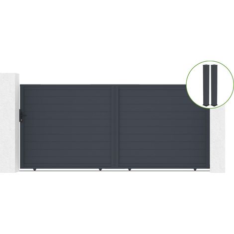 Portail coulissant 4m EIGER H.180cm alu gris + 2 poteaux 20x20cm H.190cm (1/5)