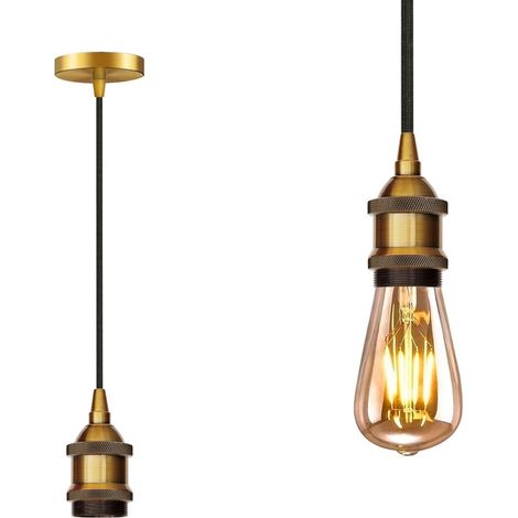 ZOLGINAH Douille E27, E27 Lustre Suspension Culot de Lampe, Avec fil tressé de 1,5 m, pour E27 Ampoule, Edison Retro Suspension Lampe, pour Restaurant, Salon, Chambre, Cuisine (Laiton) PEBA (1/5)