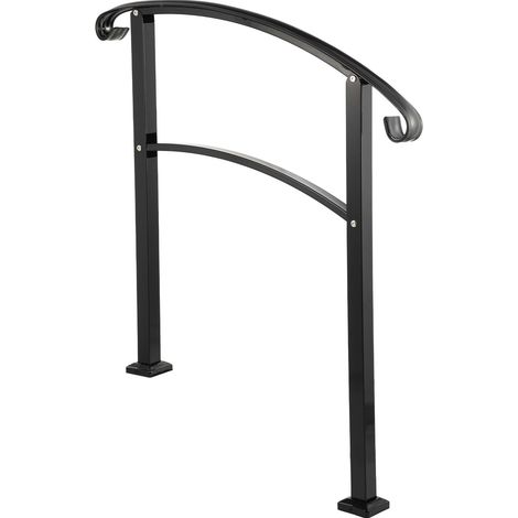 Main courante en fer forgé mat, 3 marches ou 1 marche, kit d'installation inclus, pour escalier extérieur (noir, non réglable) (1/5)