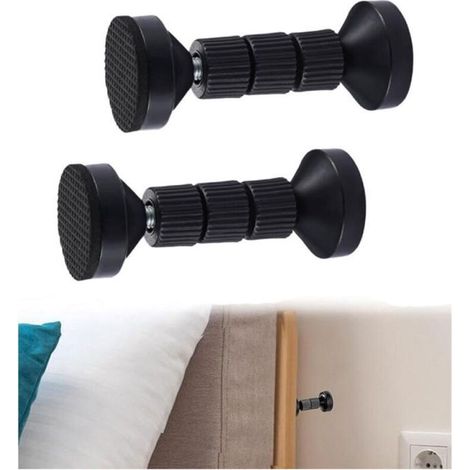 Stabilisateur de tête de lit réglable, support télescopique antichoc pour mur, lit, armoire, canapé (96-112 mm, noir, lot de 2) (1/5)