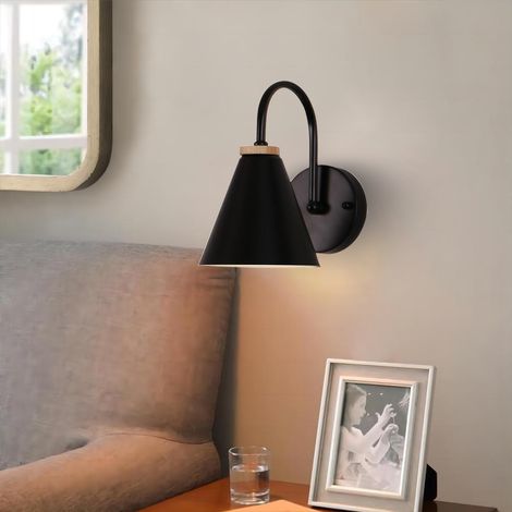 Applique Murale Moderne Industrielle Lamp Murale Métal Luminaire Murale Intérieur Simple E27 Ø15CM Noir - 1Pcs (1/5)