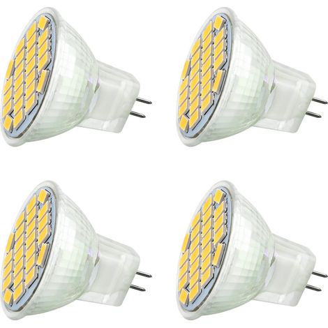 MR11 GU4 12V LED 3W Warmweiß 3000K, 350LM, 120° 35mm MR11 30W Halogenäquivalent, AC DC 24V 12V GU4 LED-Einbaustrahler für Wohnmobil-Küchenmöbel, nicht dimmbar, 4er-Set [Energieklasse A+] (1/4)