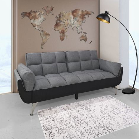 DIVANO LETTO MOD. CARLO CM 210 IN TESSUTO GRIGIO CON APERTURA CLIC CLACK