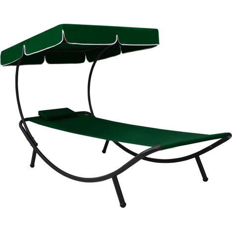 Lettino prendisole da esterno 200 cm con baldacchino e cuscino verde 020012010
