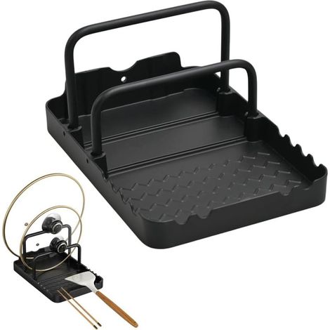 Rangement Couvercle de Casseroles, Support de Planche à Découper avec Repose cuillère, Organiseur de Poêle avec 2 Compartiments, Porte Couvercle Cuisine Antidérapant pour Plaque de Cuisson, Barbecue (1/5)
