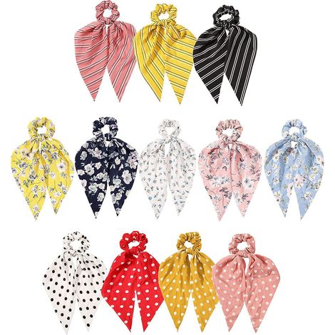 Chouchou en ruban noué, motif floral, anneau de cheveux coloré en forme d'intestin pour femmes (1/5)