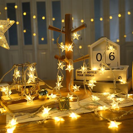 RCBBETT ZA SAS Guirlande lumineuse étoiles, 10 m 70 LED blanc chaud, 8 modes, étanche, sur secteur, décoration intérieure et extérieure, ambiance pour fête, Noël, Halloween, mariage (1/5)