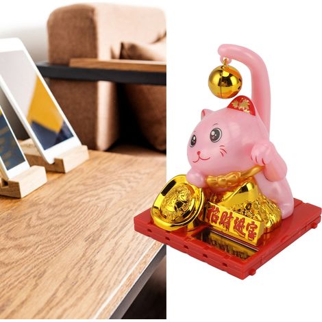 Maneki-neko solaire décoratif lumineux avec pendentif pour bureau fenêtre voiture - Rose Petit (1/5)