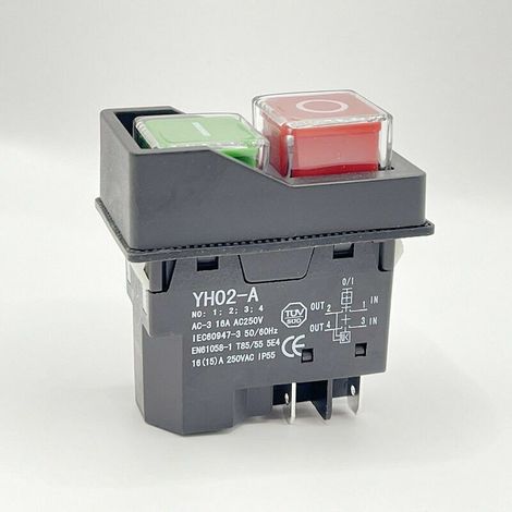 Interrupteur Magnétique Etanche, MoreChioce 4 Broches Bouton Poussoir Marche/Arrêt Commutateur Arrêt de Démarrage Accessoires pour Machines-Outils 250V 16A (1/5)
