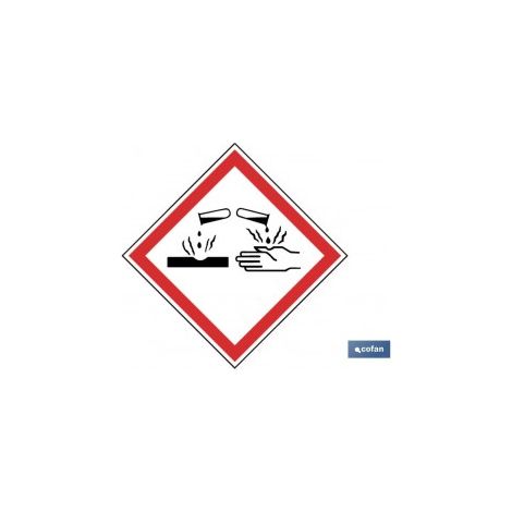 Cartello adesivo pericoloso 100x100 mm - rifiuto tossico, può provocare ustioni