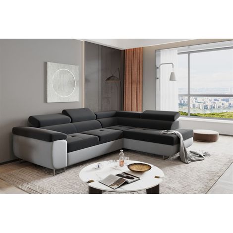Ecksofa Sofa JADE Stoff Monolith Hellgrau / Anthrazit mit Schlaffunktion Ottomane Rechts (1/2)