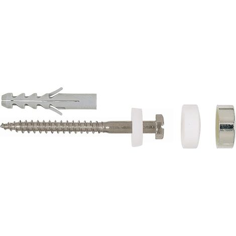Kit de fixation pour WC au sol WCN - 2 chevilles S 8, 2 vis à bois en inox A2 6x70 mm, 2 capuchons chromés et blancs (1/3)