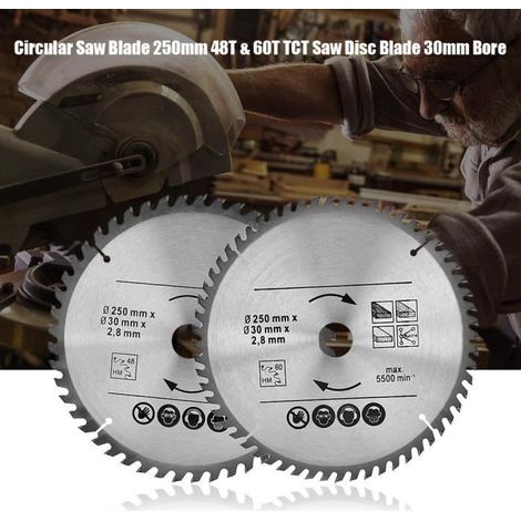 2pcs Lame de scie circulaire de 250 mm, 48T et 60T (1/4)