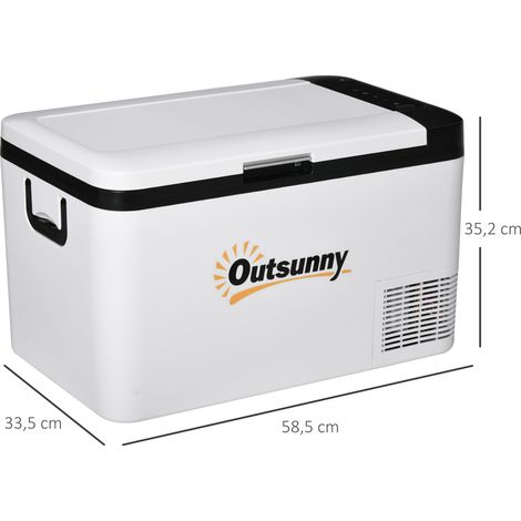 Nevera Portátil Eléctrica 25L 12/24V hasta -20℃ Nevera y Congelador de Compresor para Coche con Luz LED y Asas Plegables Bajo Consumo Energético para Hogar Camping 58,5x33,5x35,2 cm Blanco (1/5)