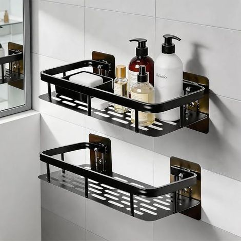 Bathroom Wall Shelves, Metal Shower Shelf, Shower Shampoo Holder with Drain Hole, Wall Shelf, for Bathroom, Entrance, Living Room (1/5)
