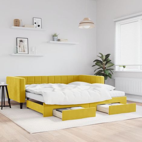 Tagesbett Ausziehbar mit Schubladen Gelb 100x200 cm Samt vidaXL (1/5)
