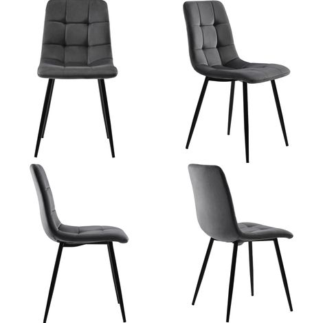 Rechteckiges Esszimmer-Set 117 cm mit 4 grauen Samtstühlen, goldene Beine, MDF MODENUIT (1/5)