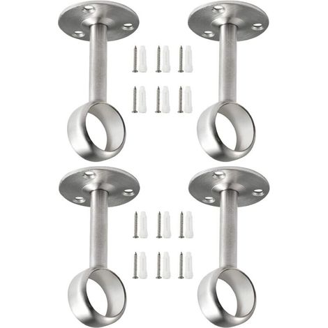 Ensemble de 4 pièces, support de tringle à vêtements robuste argenté, support de tringle à rideau de douche, support de fixation au plafond, support de tringle à vêtements