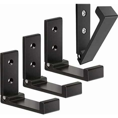 Set of 4 Folding Wall Hooks - Invisible Coat Hooks, Aluminum Wall Hook, Aluminum Alloy Wall Hanging Hook, 90° Folding Coat Hooks - Black (1/4)