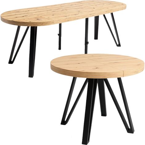 Runder Esstisch ø100 cm, ausziehbar auf 300 cm - Schwarz/Artisan Eiche Industrial-Stil (1/4)