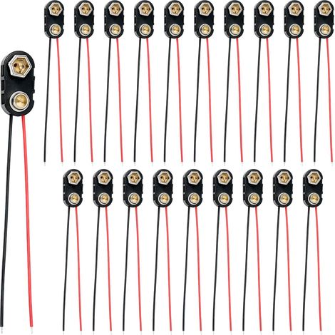 20 Pièces Connecteurs à Clip de Batterie 9 V,Connecteur Pile 9v,Câble de 15 cm, Clips en Plastique Noir et Cuir de Type I, pour Projets Électroniques et Blocs 9V (I Type) (1/5)