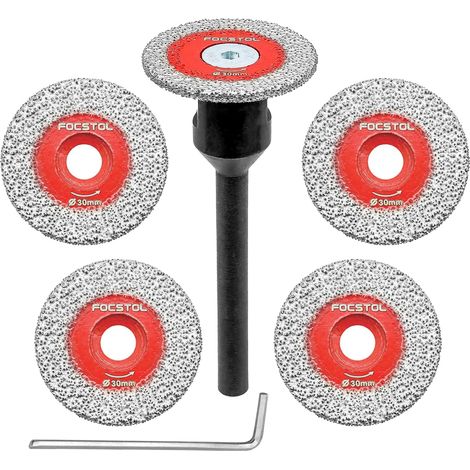 5 pièces disque diamant 30mm, 1 tige 6mm, coupe gravure marbre granit céramique porcelaine