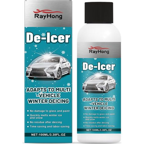 Car de-icing agent for winter cleaning of windshields and rearview mirrors, removing snow from multiple surfaces -- 100ml