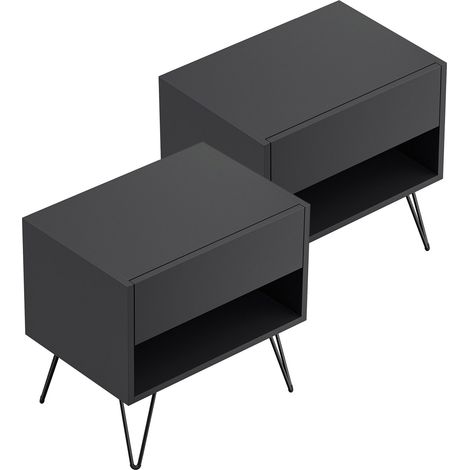 2er Set Nachttisch Dion 50cm SoftClose stehend Grafit Softtouch
